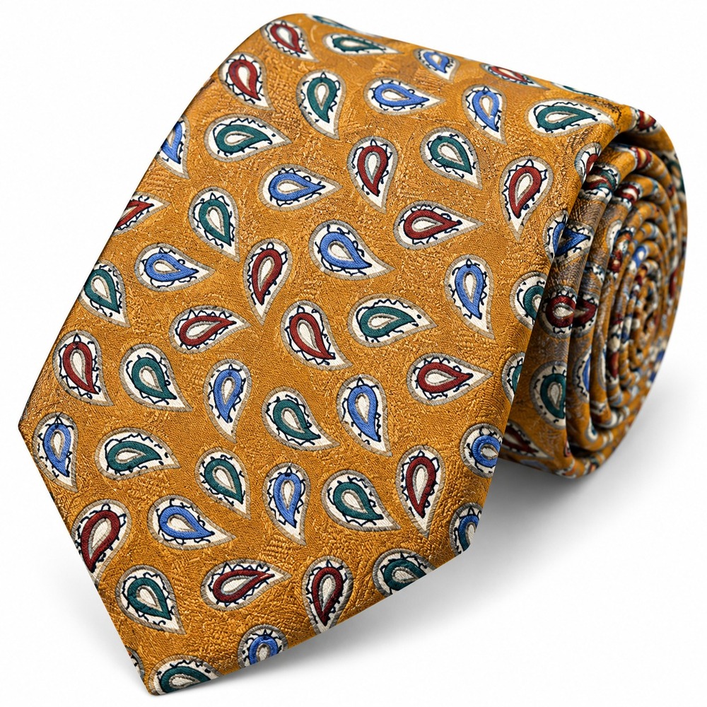 Chaps Ralph Lauren Vintage Men's Necktie Gold Yellow Paisley 100% Silk W4